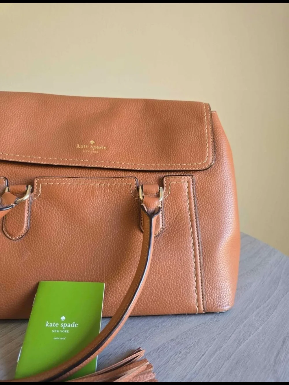 kate spade cognac brown leather satchel with tassel - Picture 3 of 7